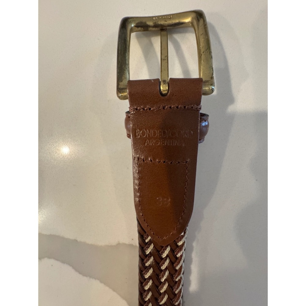 Bonded Co Argentina‎ Braided Leather Belt Size 32 Mens Brass Buckle